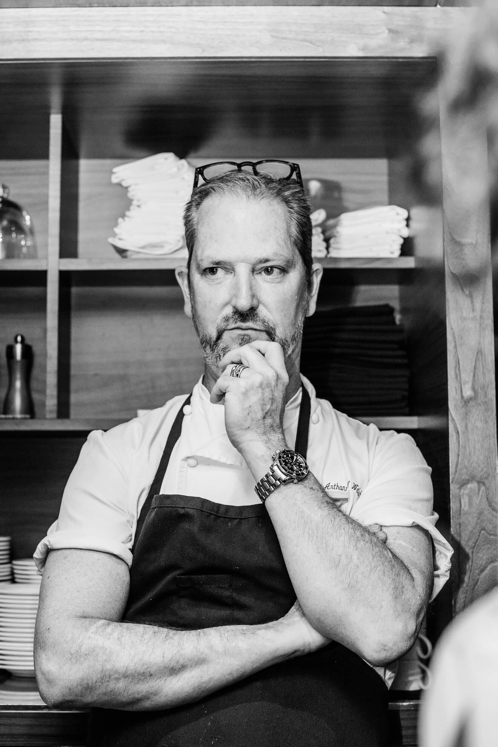 Black and white portrait of Chef Anthony Walsh